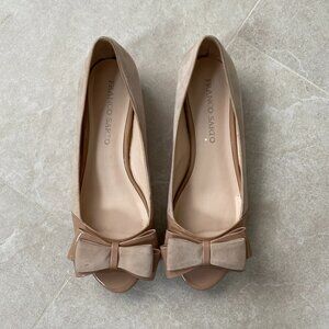 Franco Sarto Mauve Genuine Suede Leather Open-Toed Bows Flat Shoes